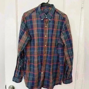 Polo Ralph Lauren Long Sleeve Shirt Navy Brown Green  Plaid Twill Men’s Large